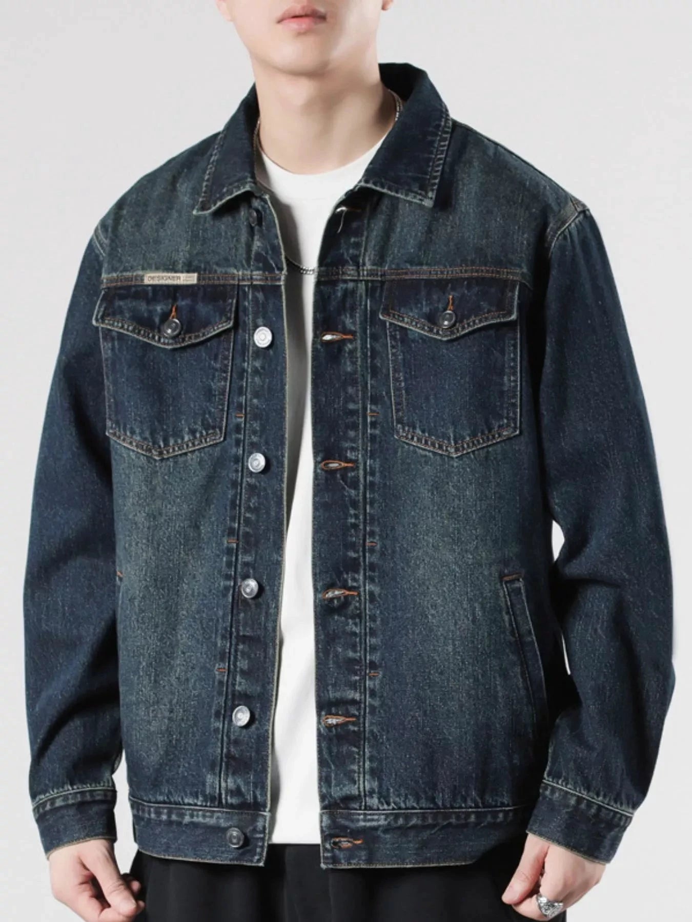 Men's Plus Size Button Up Wash Denim Jacket by Trendsi