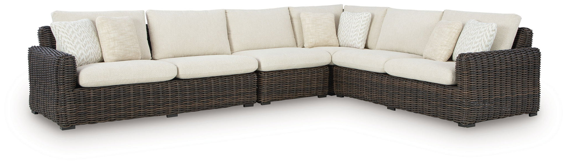 Kimora 7-Piece Outdoor Sectional Set Beige Dark Brown Sofa Love Seat End Table Cocktail-2