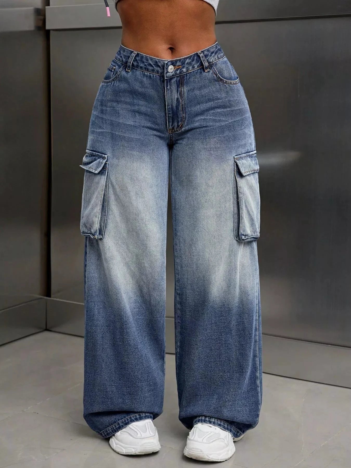 Vintage Wide Leg Cargo Jeans by Trendsi