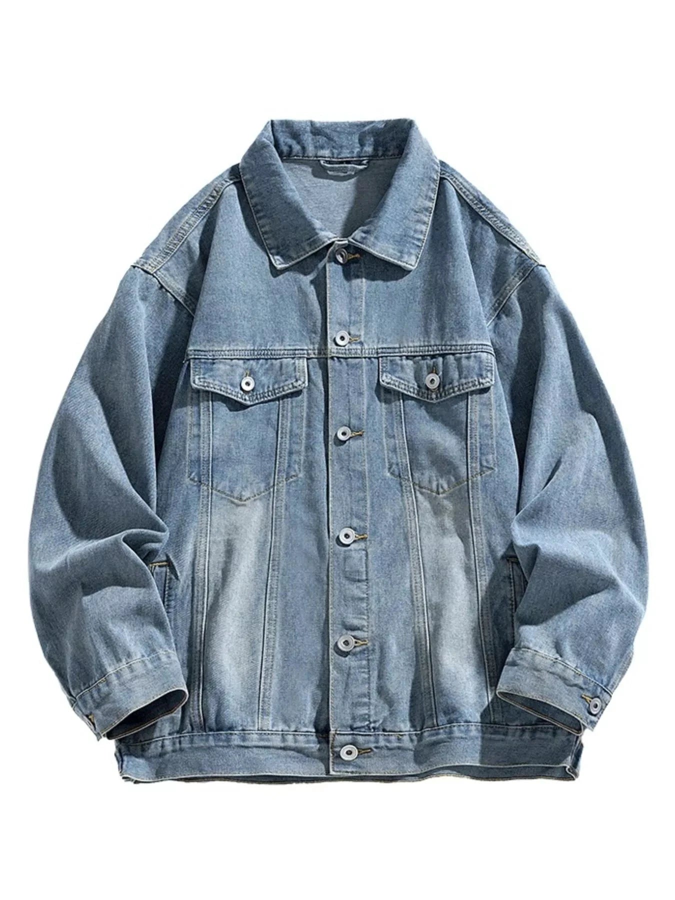 Men's Button Up Long Sleeve Denim Jacket by Trendsi