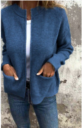 Women's Casual Solid Color Pocket Cardigan Coat