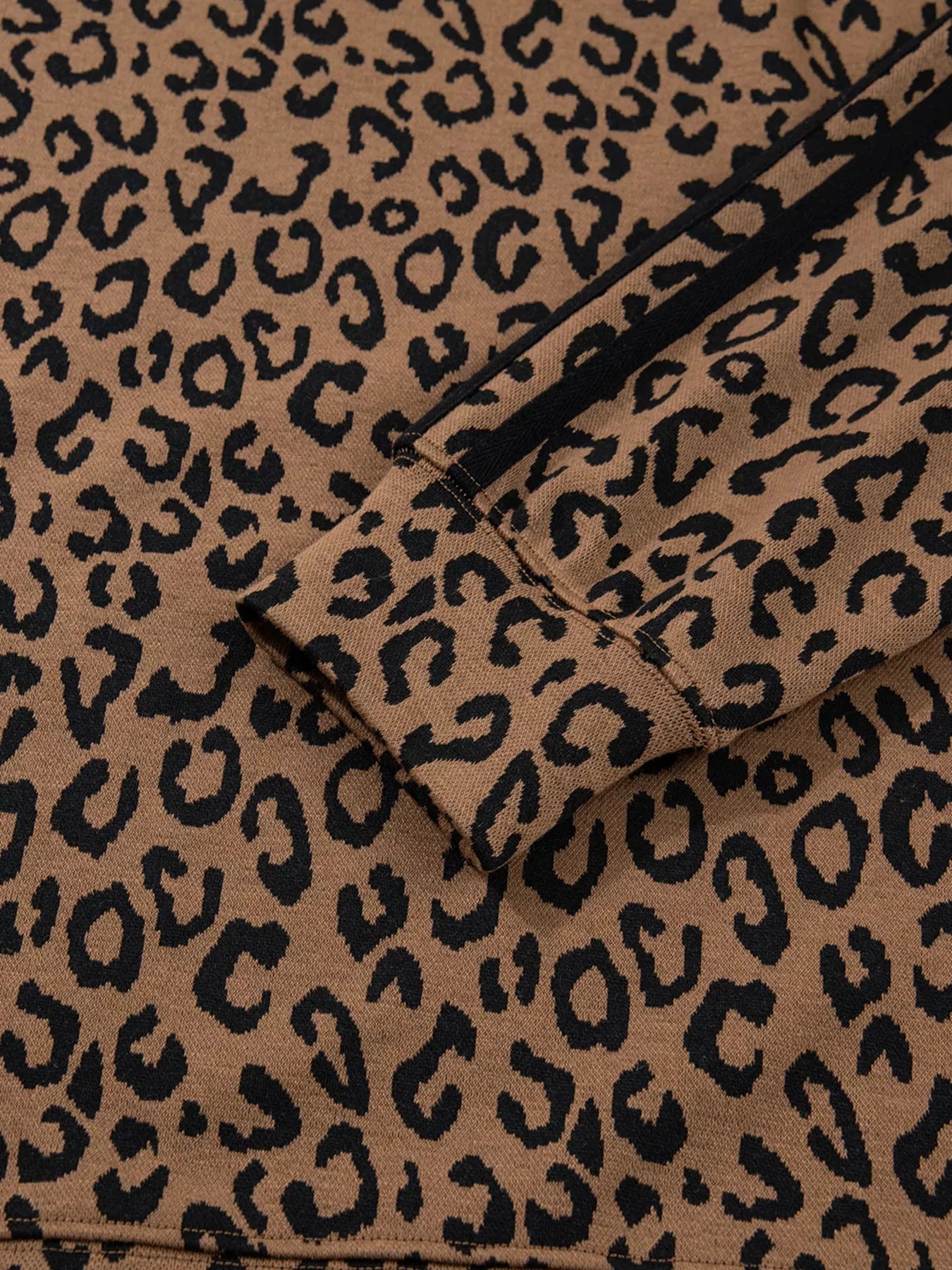 Striped Trim Leopard Long Sleeve Top Drawstring Pant Set by Trendsi