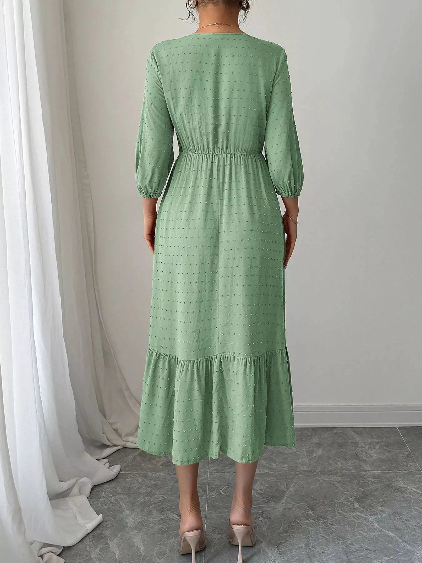 Swiss Dot Ruffle Hem Midi Dress by Trendsi