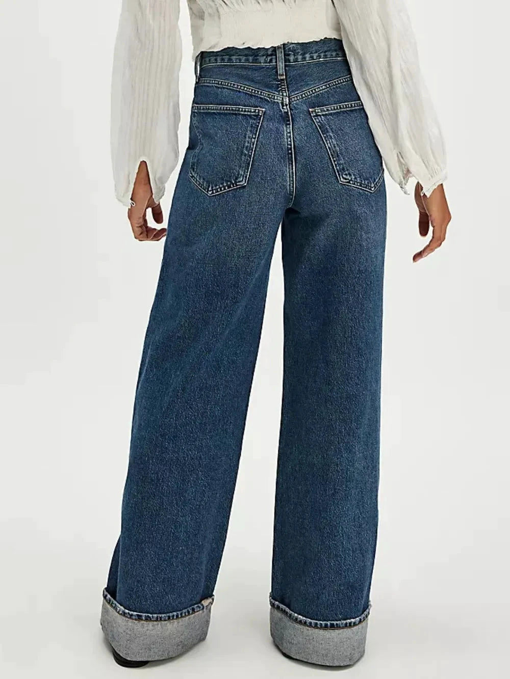 Cuffed Jeans with Pockets by Trendsi