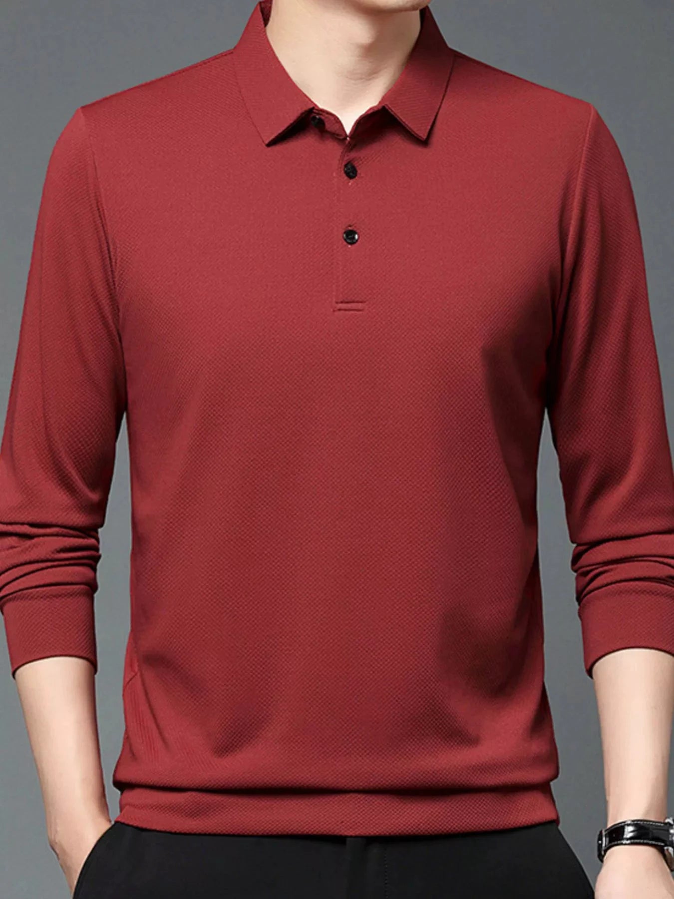 Men's Plus Size Classic Fit Long Sleeve Polo by Trendsi