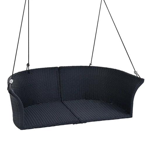 Hanging Rattan Porch Swing for 2 (Black Wicker + White by Jeansdenim.store
