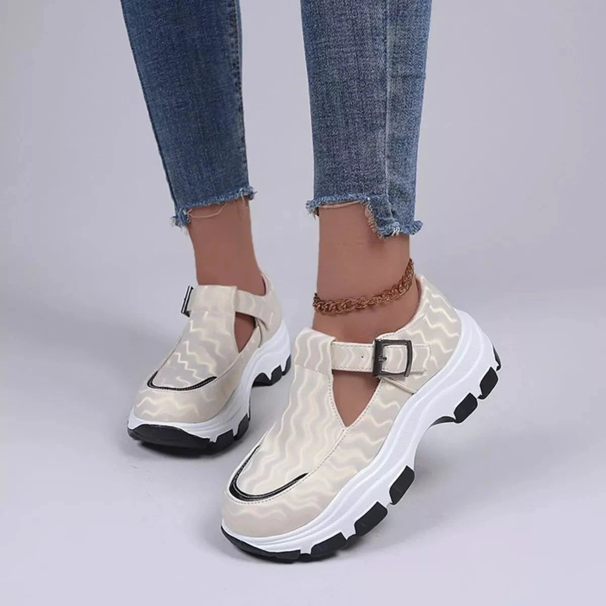 Round Toe Platform Sneakers by Trendsi