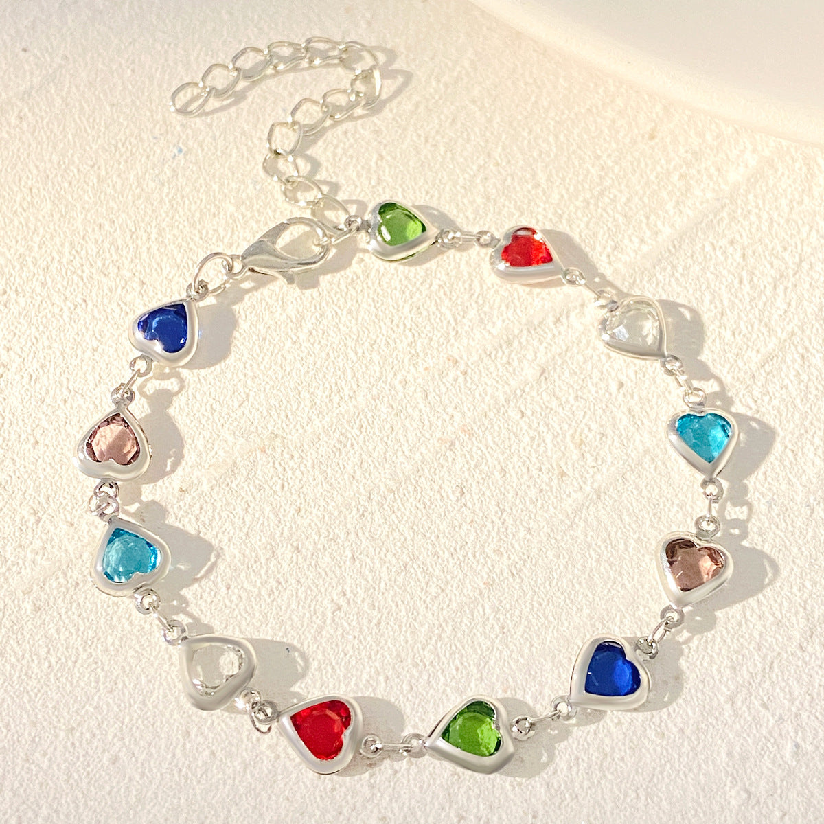 Bracelet en zircon en forme de cœur coloré