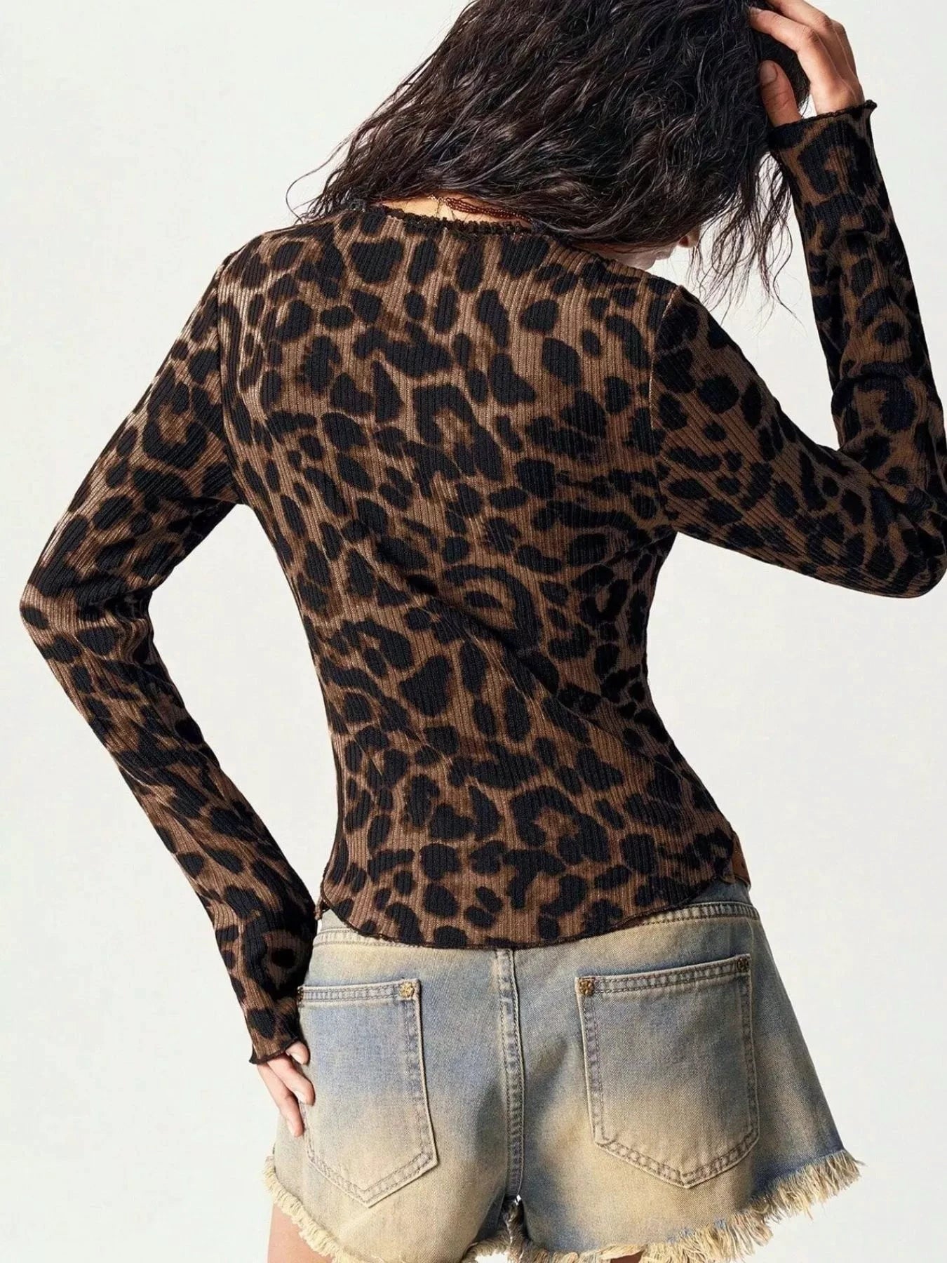 Leopard Print Button-Down Top by Trendsi