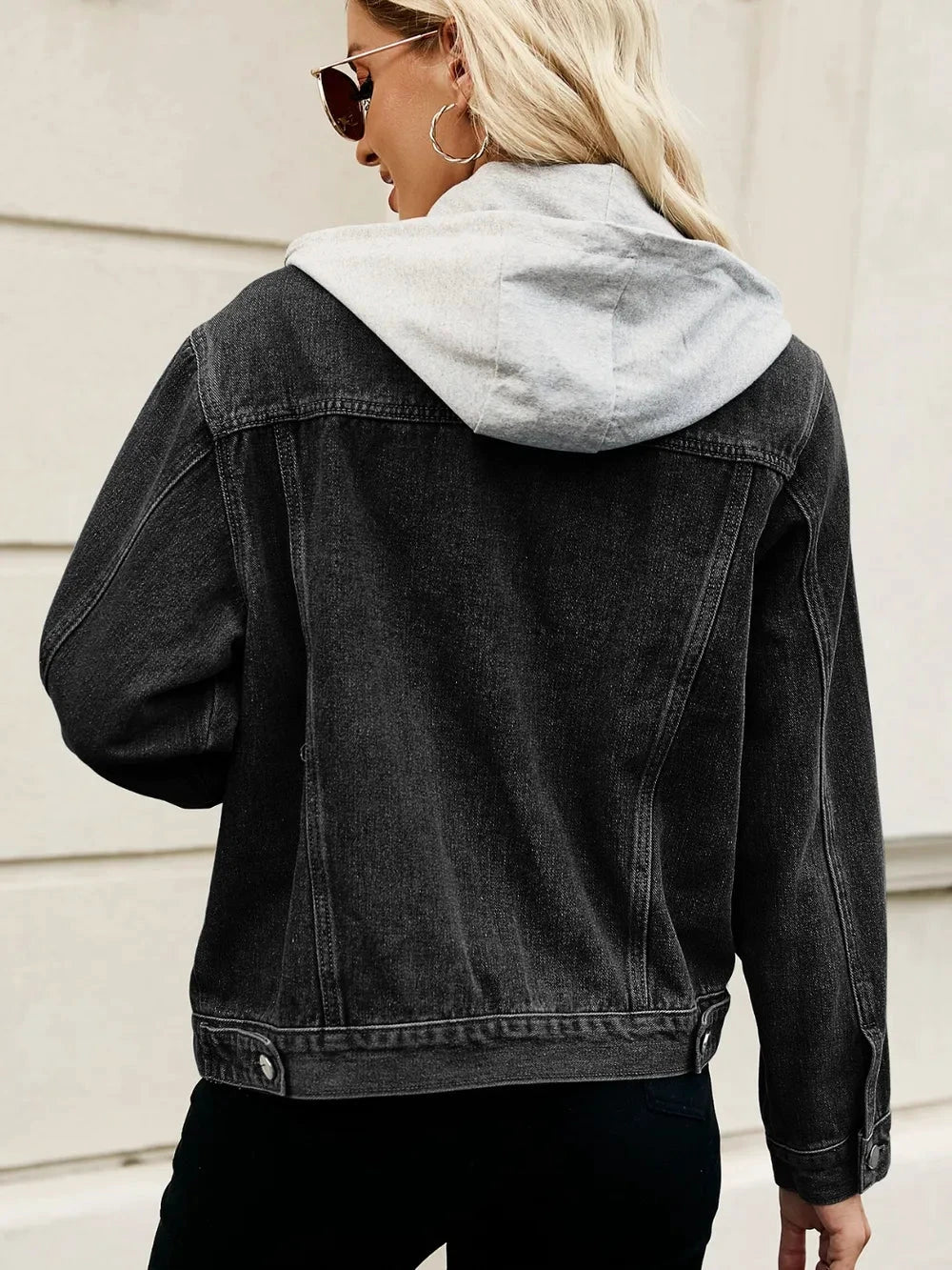 Drawstring Hooded Button Up Denim Jacket by Trendsi