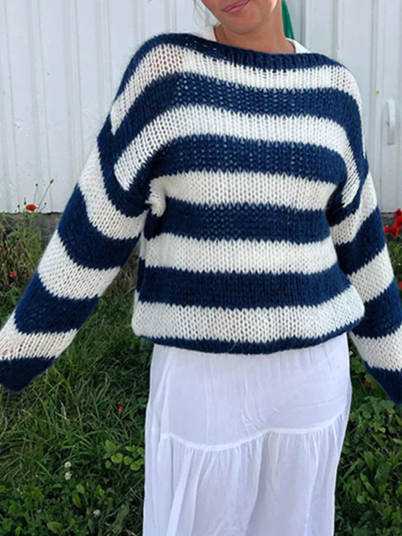 Striped Knit Long Sleeve Sweater by Trendsi