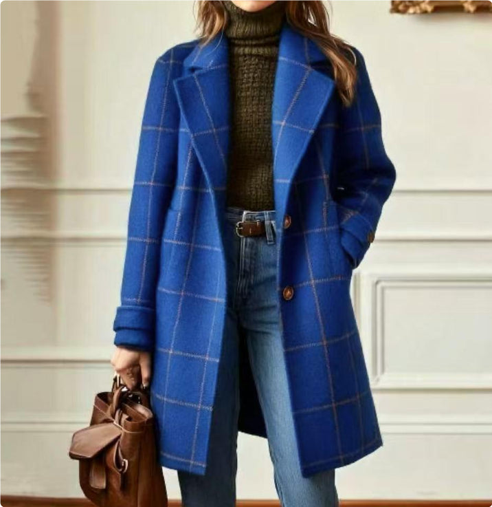 Plaid Mid-length Lapel Large Size Jacket