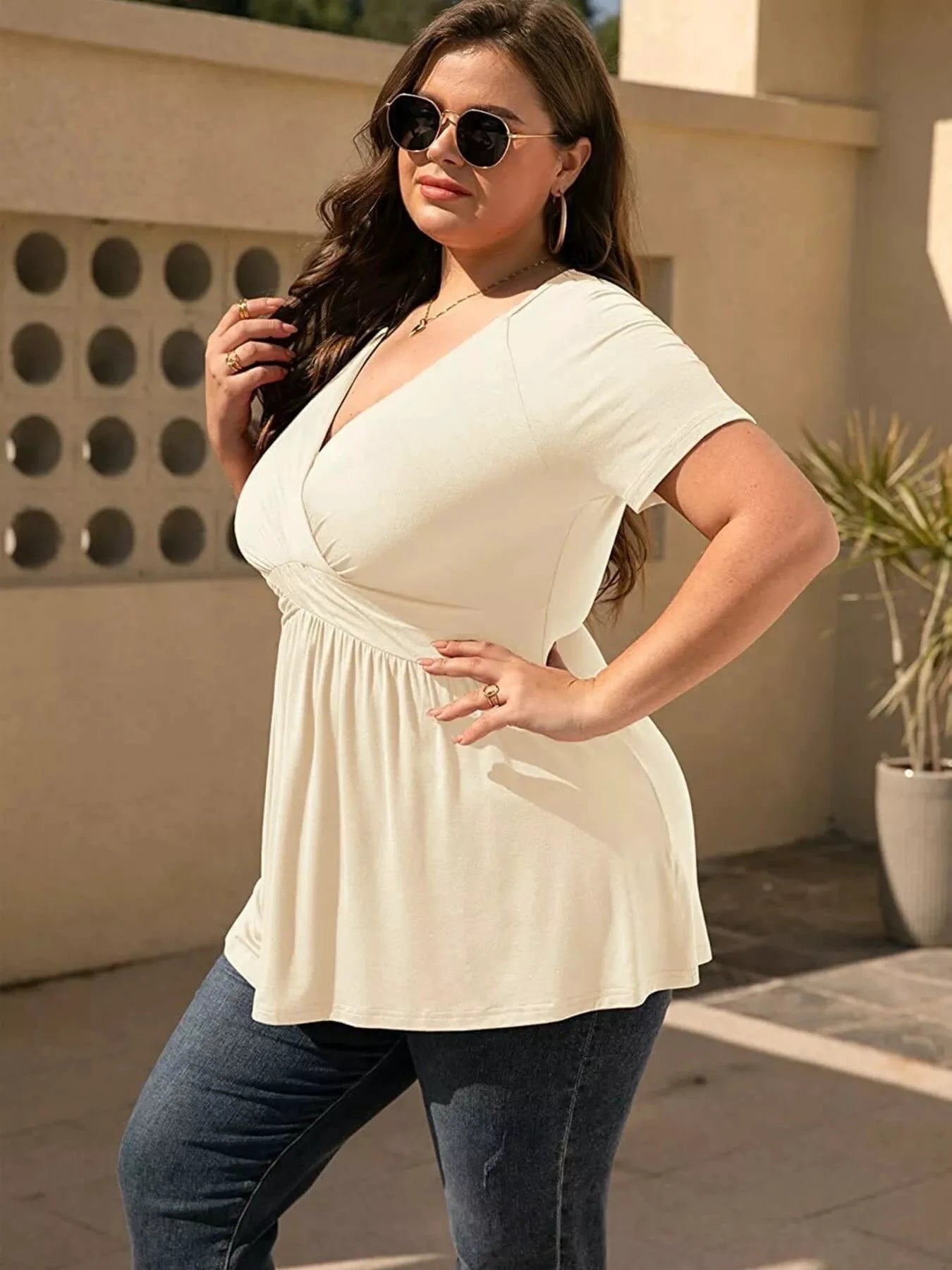 Plus Size Surplice Short Sleeve T-Shirt by Trendsi