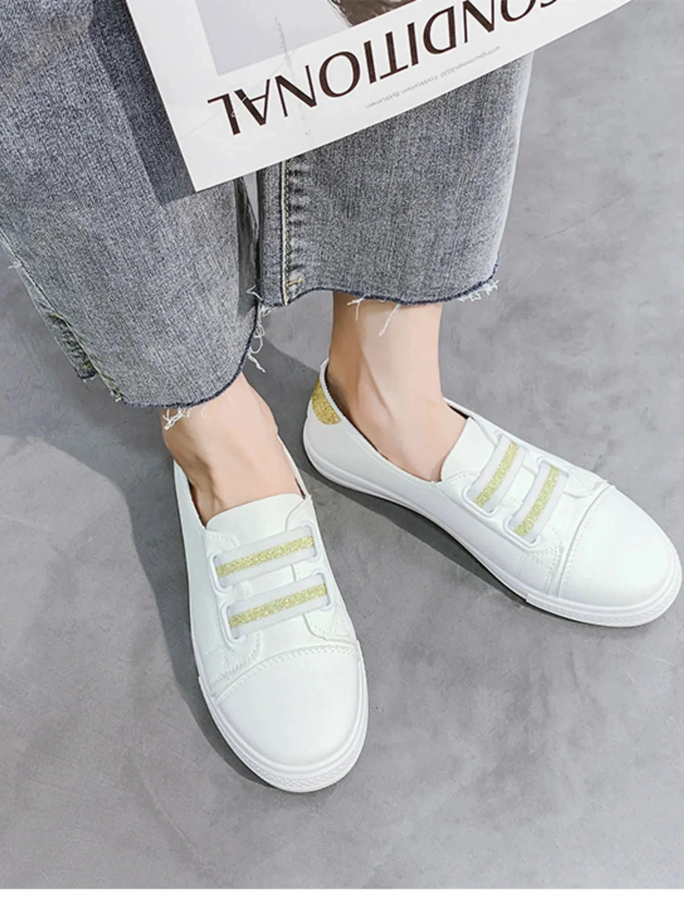 Round Toe Flat Sneakers by Trendsi