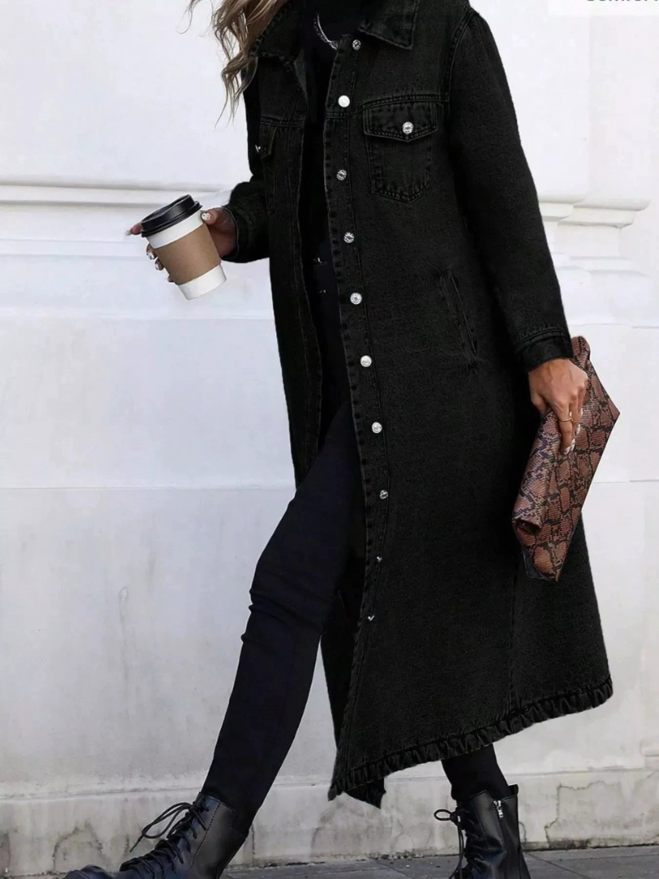 Longline Button-Front Denim Jacket by Trendsi