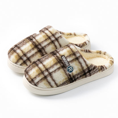 Women's Home Plush Warm Non-slip Plaid Cotton Shoes
