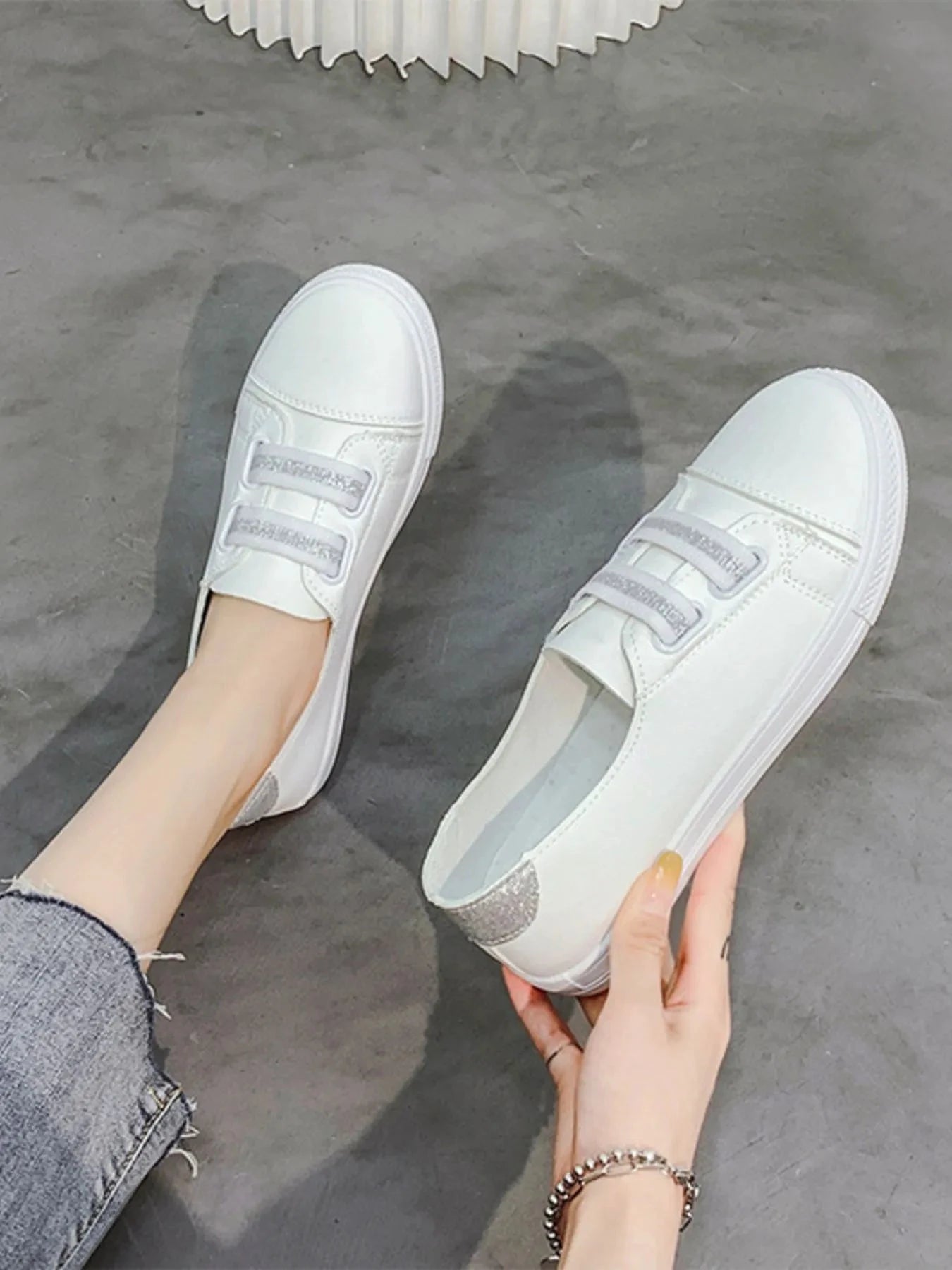 Round Toe Flat Sneakers by Trendsi