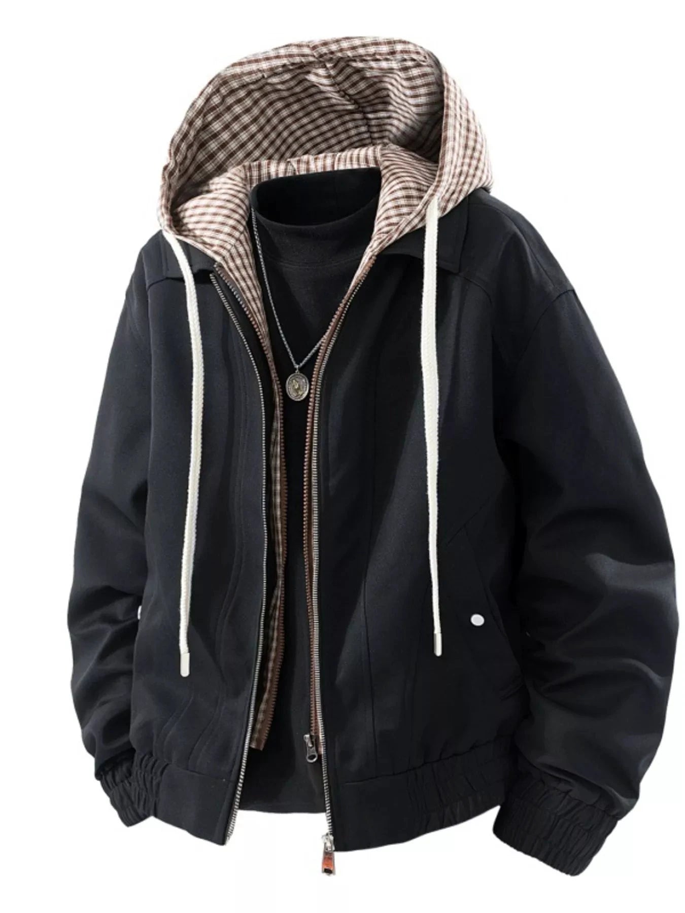 Men's Plus Size Casual Plaid Hooded Windbreaker Jacket by Trendsi