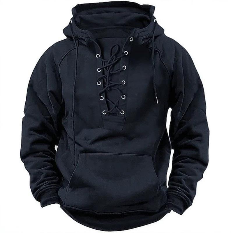 Ins Lace-up Hoodie Casual Sports Pocket Sweatshirt Men's Long-sleeved Top Clothing by Jeansdenim.store