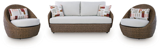 Beige Double Point Loveseat Swivel Chairs Set of 3 Patio Furniture-0