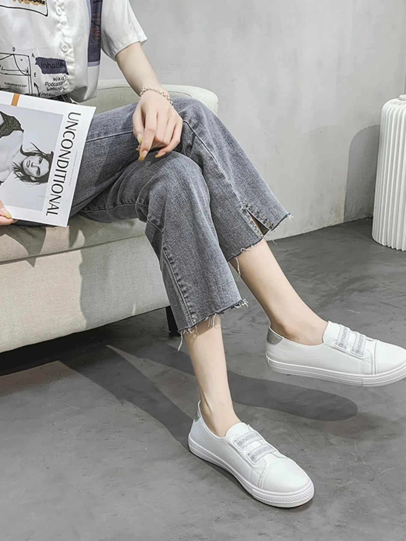 Round Toe Flat Sneakers by Trendsi