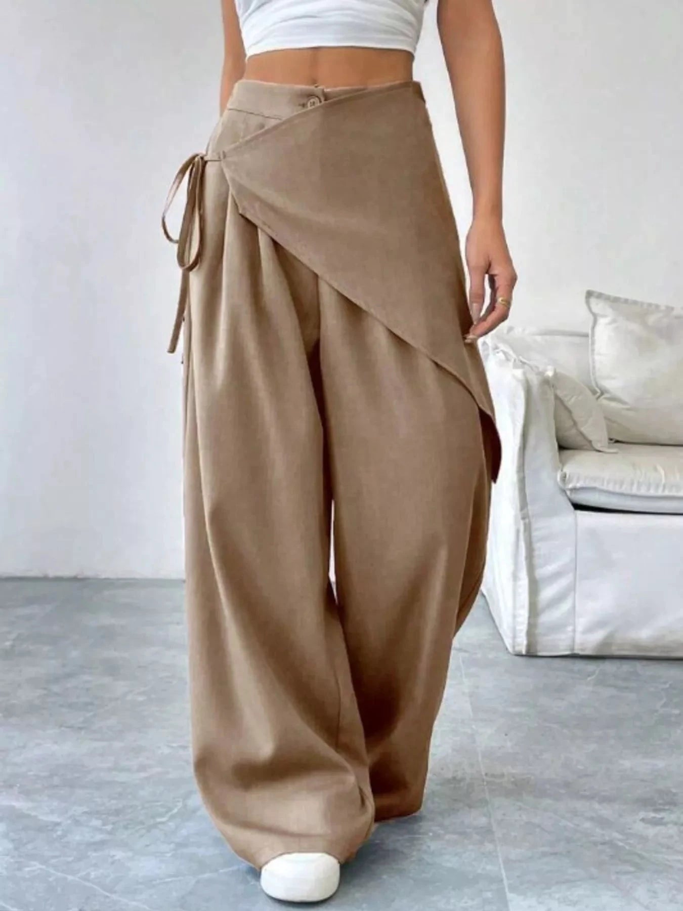 Wrap-Front Wide-Leg Pants by Trendsi