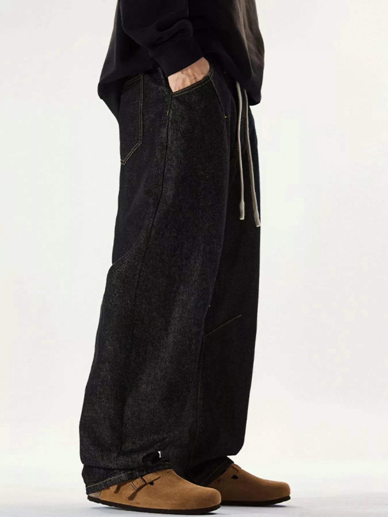 Men's Full Size Washed Relaxed Fit Drawstring Jeans Plus Size by Trendsi