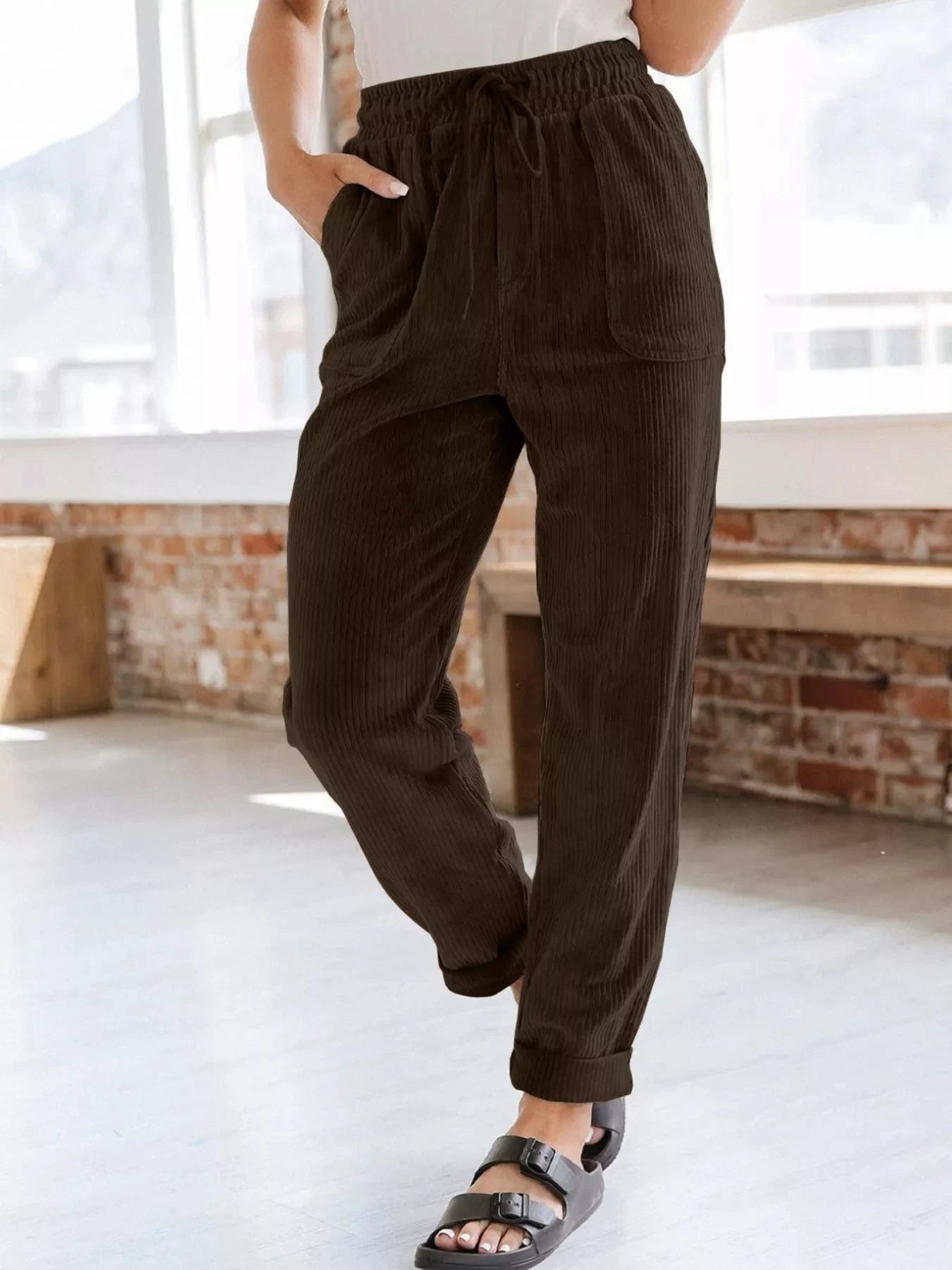 Relaxed Fit Corduroy Pants by Trendsi