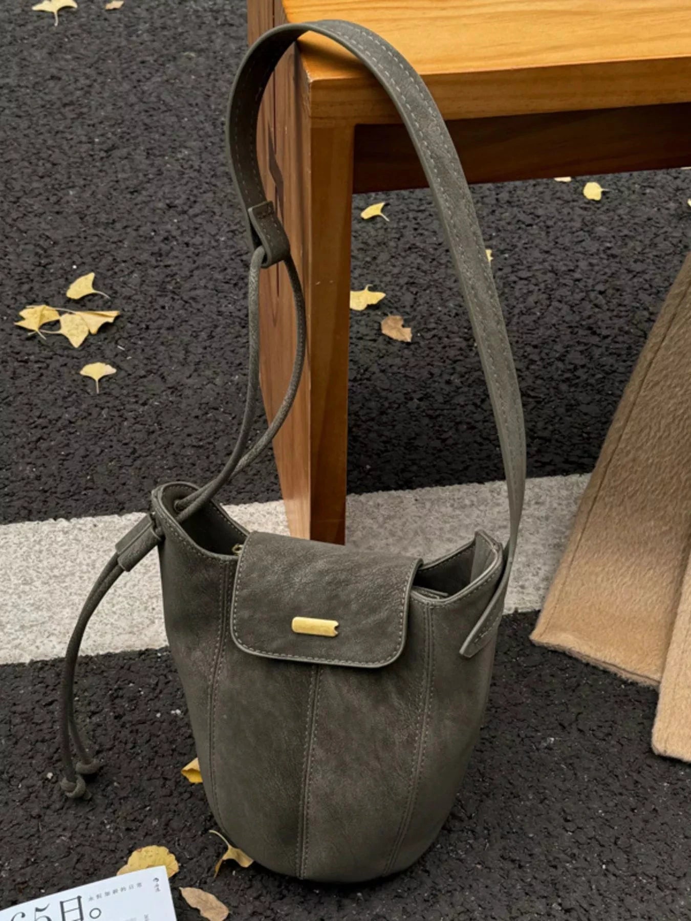 Vintage Suede Bucket Shoulder Bag by Trendsi