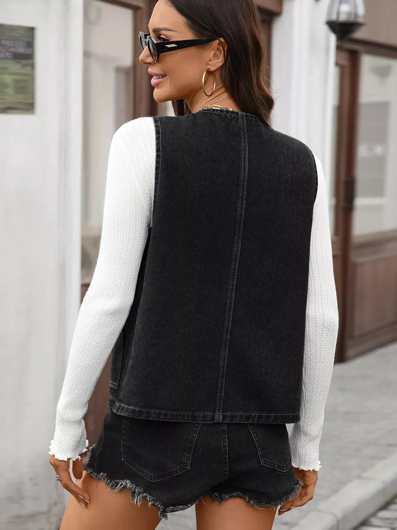 Button Up Denim Vest by Trendsi