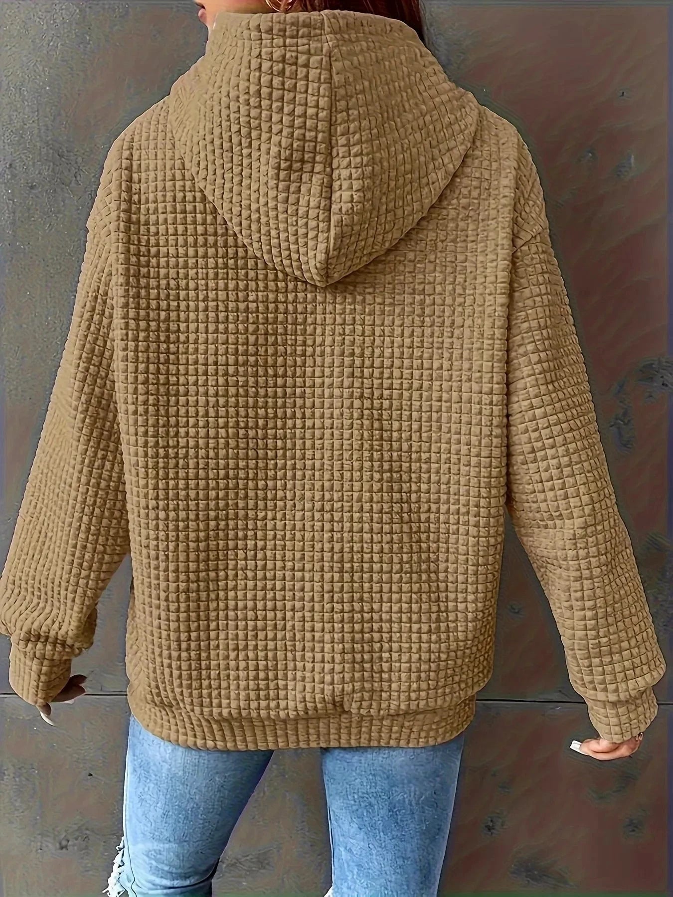 Textured Knit Drawstring Hoodie by Trendsi