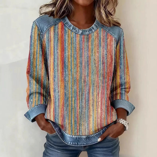 Womens 3D Digital-Print Crew-Neck Fashion Pullover Long-Sleeve Sweatshirt by AdTec