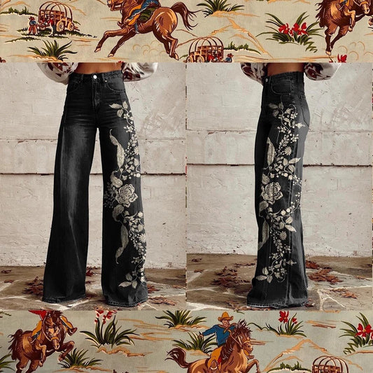 Flared Jeans Loose-fit Denim Pants With A Retro Print by JeansDenim.Store