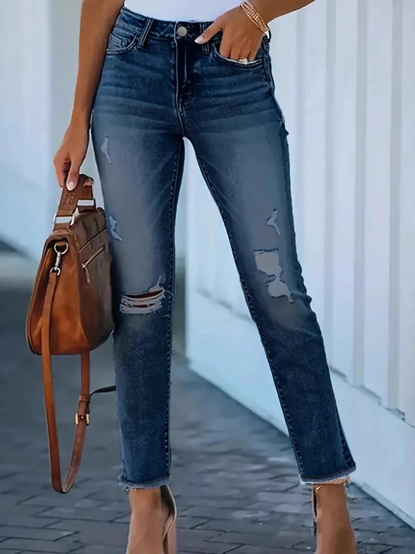 Distressed High-Waisted Skinny Jeans by Trendsi