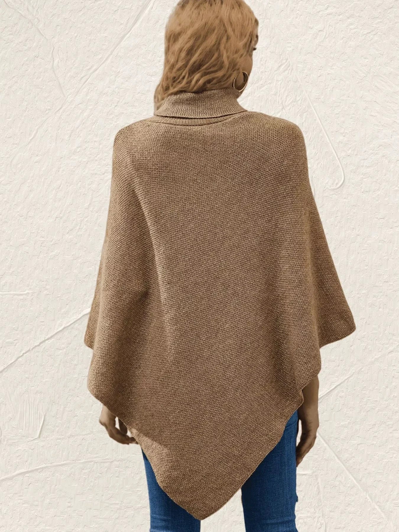 Button-Decor Turtleneck Poncho Pullover by Trendsi
