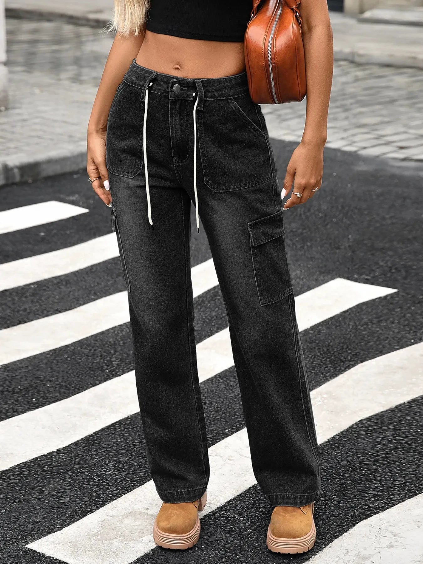 Wide Leg Cargo Jeans by Trendsi