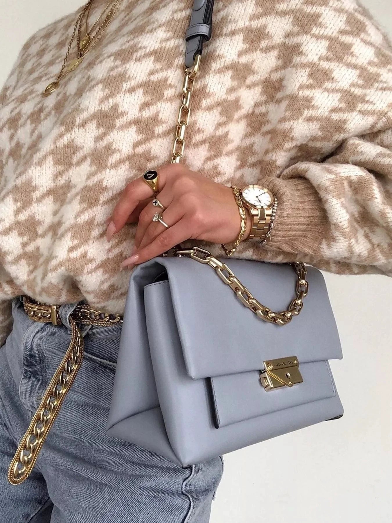 Full Size Houndstooth Pattern Oversized Sweater Plus Size by Trendsi