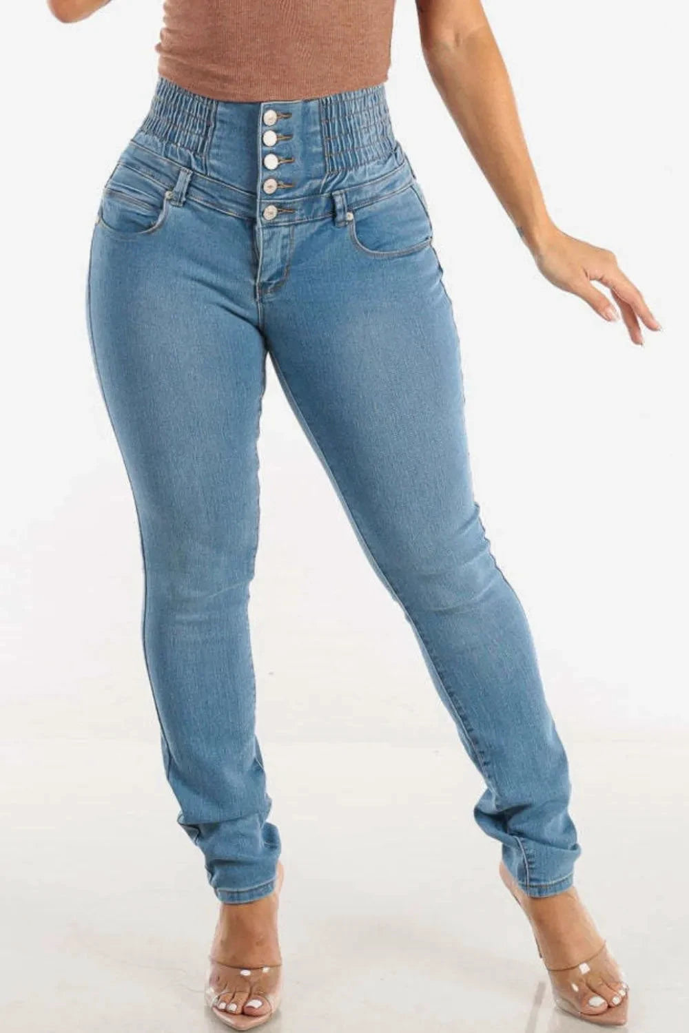 High Waist Buttoned Skinny Hip Lifting Jeans by Trendsi