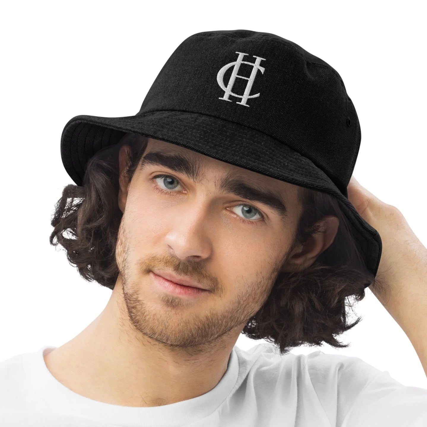 CHRISTOPHER HANLON Embroidered Fish Denim Bucket Hat