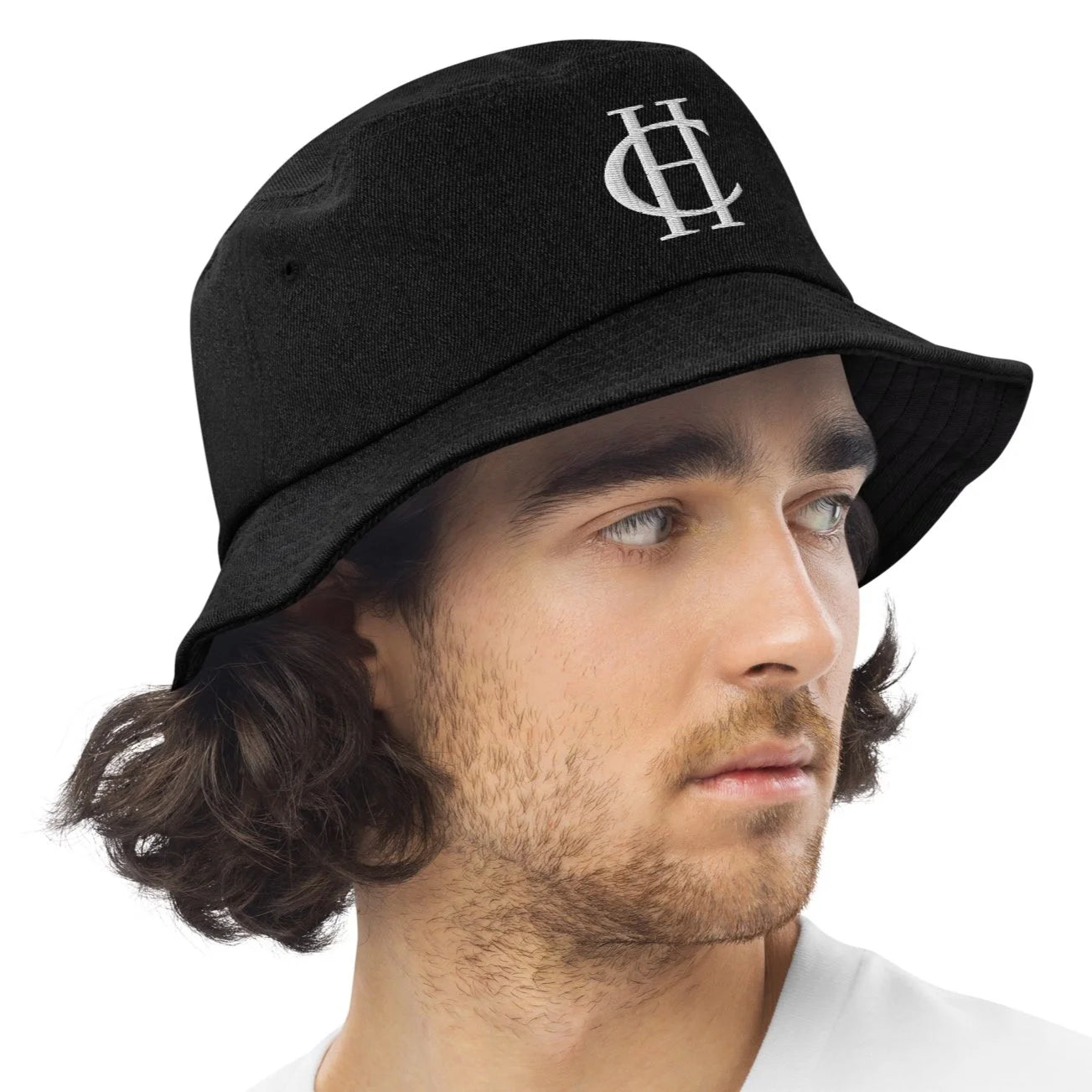 CHRISTOPHER HANLON Embroidered Fish Denim Bucket Hat