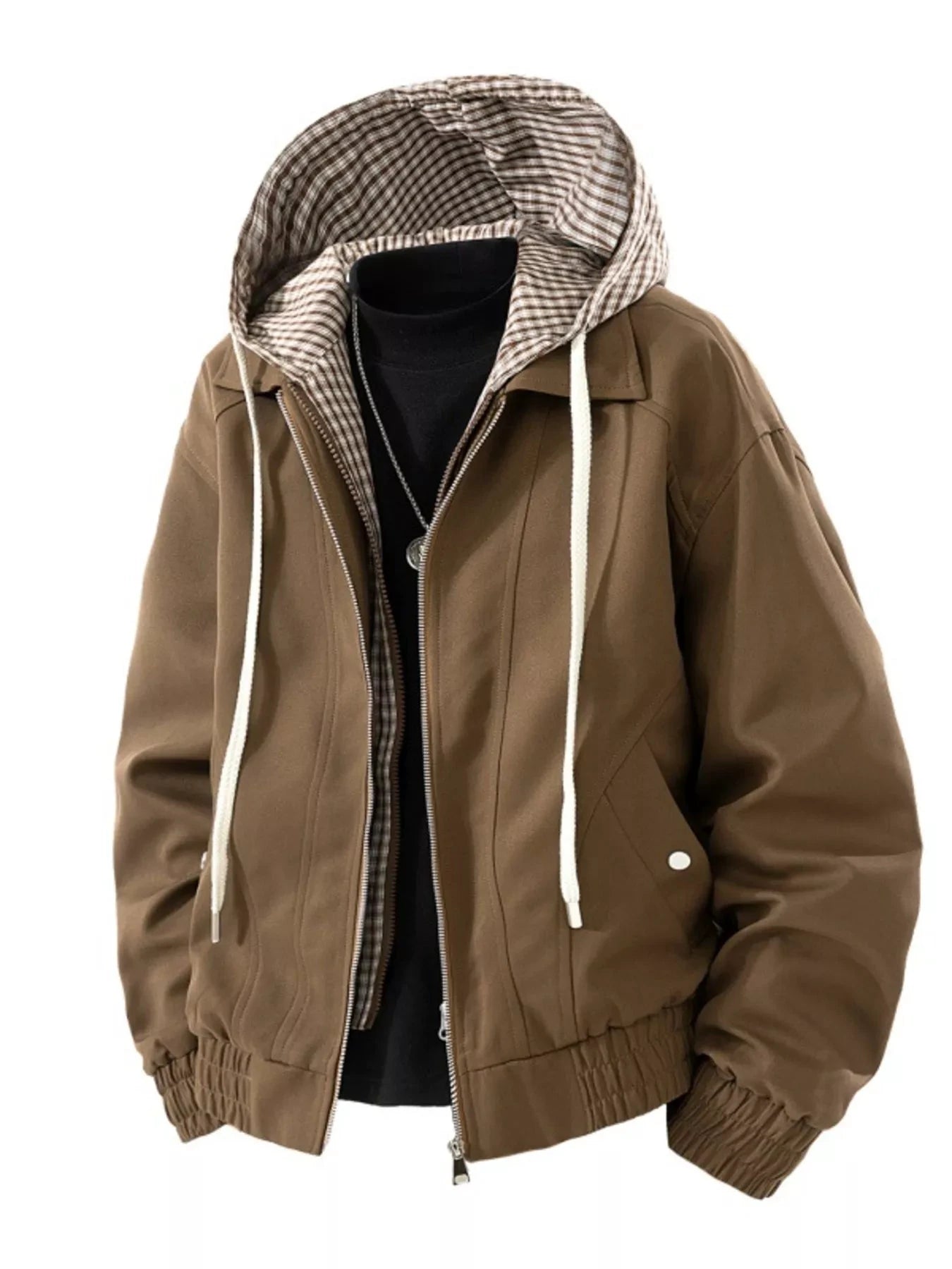 Men's Plus Size Casual Plaid Hooded Windbreaker Jacket by Trendsi