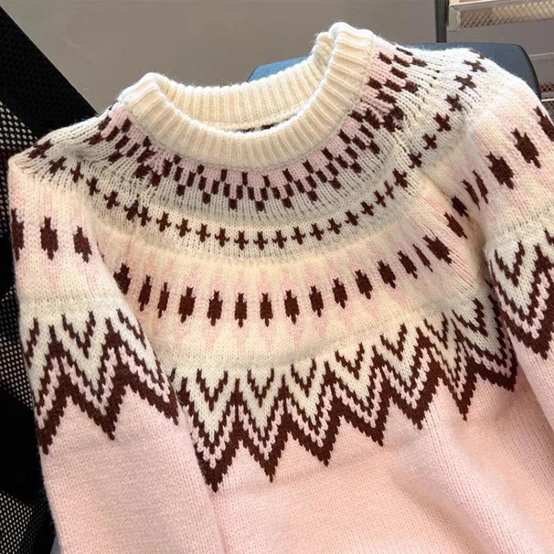 Womens Fair Isle Pullover Loose-Fit Extra-Soft Sweater by JeansDenim.Store