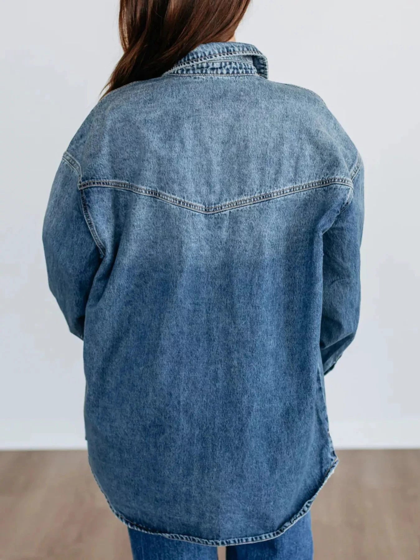 Snap Down Dropped Shoulder Denim Jacket by Trendsi