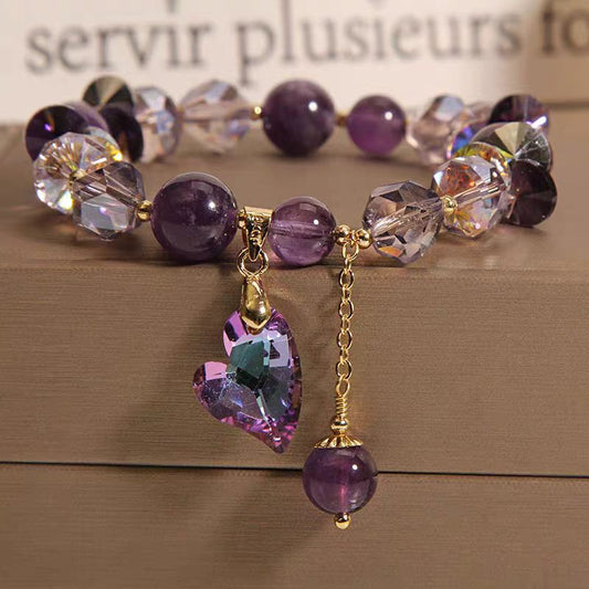 Bracelet en cristal en forme de cœur violet, bijou élégant en améthyste naturelle
