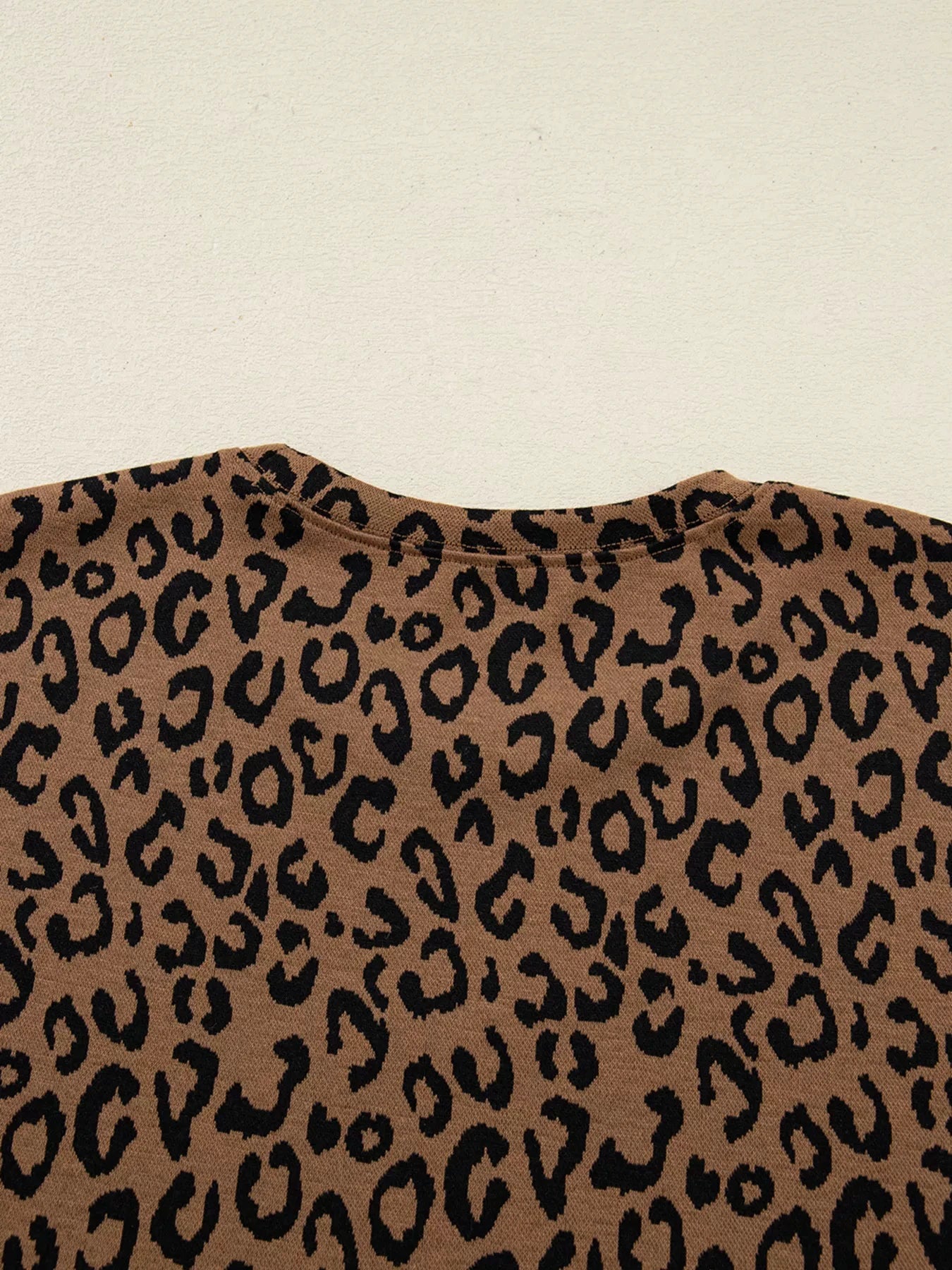 Striped Trim Leopard Long Sleeve Top Drawstring Pant Set by Trendsi