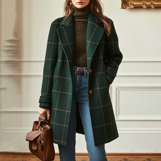 Plaid Mid-length Lapel Large Size Jacket