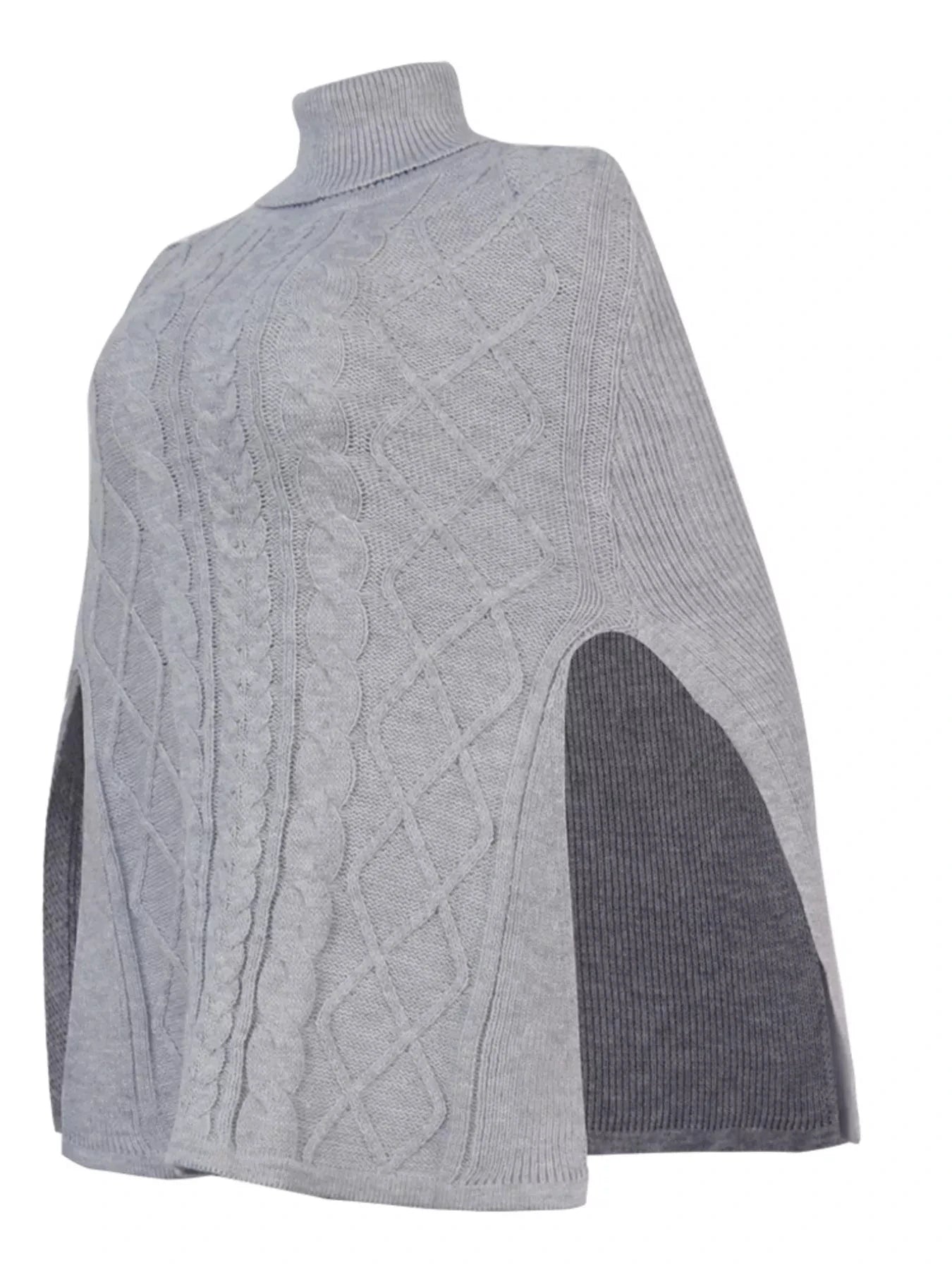 Chunky Cable Knit Turtleneck Poncho Cover Up by Trendsi