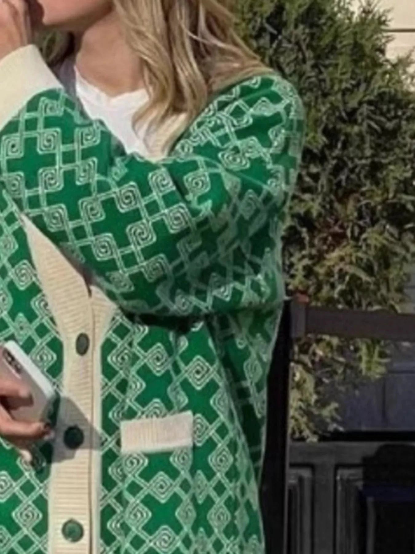 Geometric Pattern Button-Down Cardigan by Trendsi