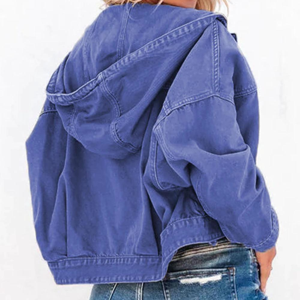 Hooded Dropped Shoulder Denim Jacket by Trendsi