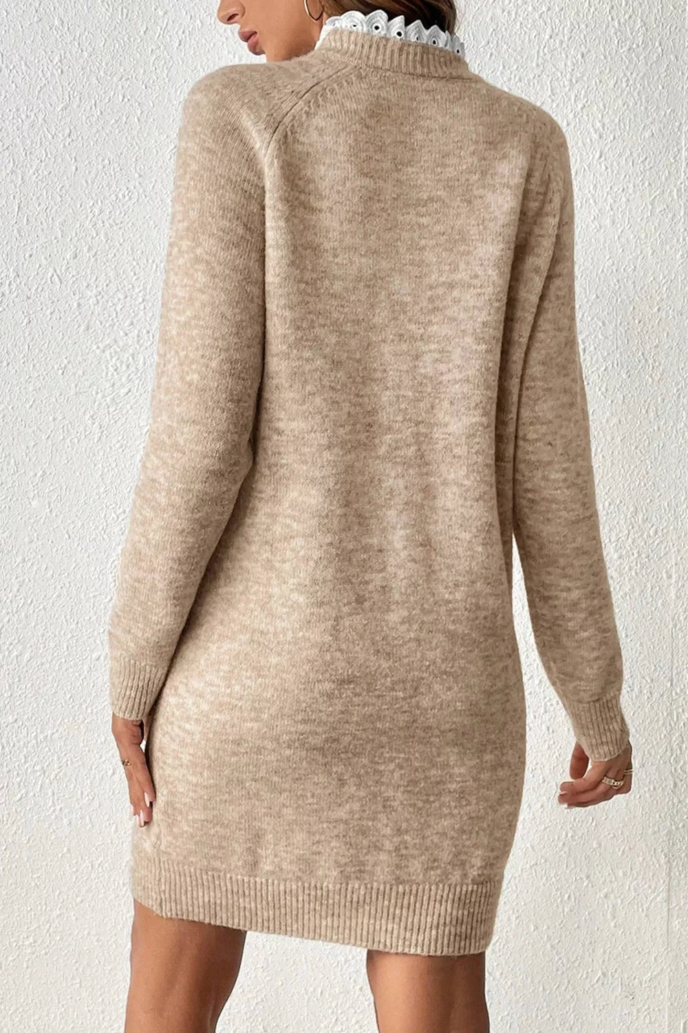 Ribbed Hem Raglan Sleeve Sweater Dress by Trendsi